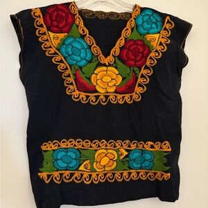 Embroidered Black Floral Women's Top